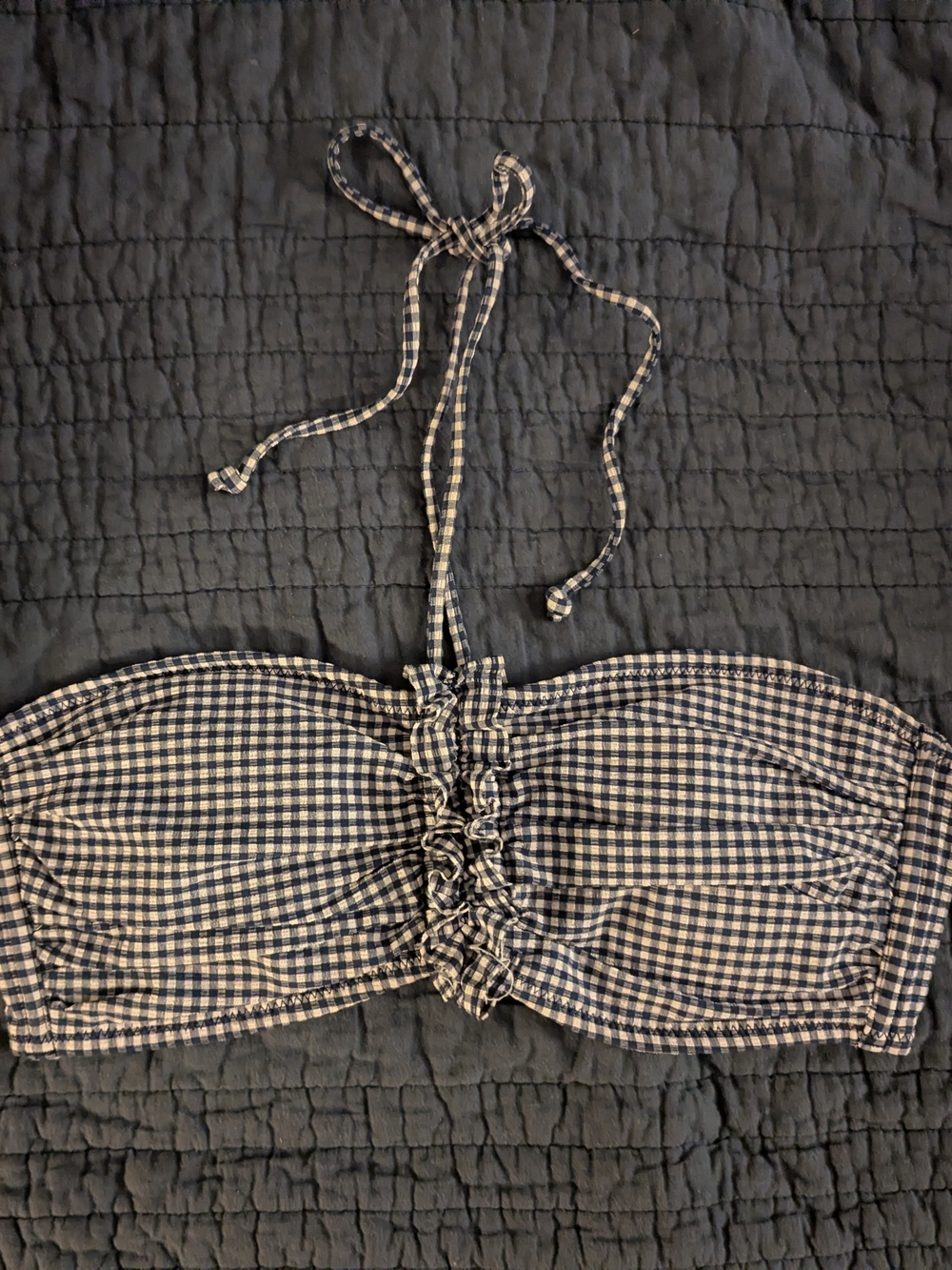 Joe Fresh Navy and White Gingham Bandeau Bikini Top